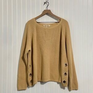 Sheryl Crow Womens 3X Tan Knit Sweater Oversized Grommet Detail Side Slit Cotton
